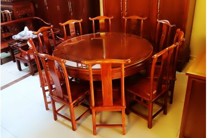 Bộ bàn ghế ăn tròn gỗ hương